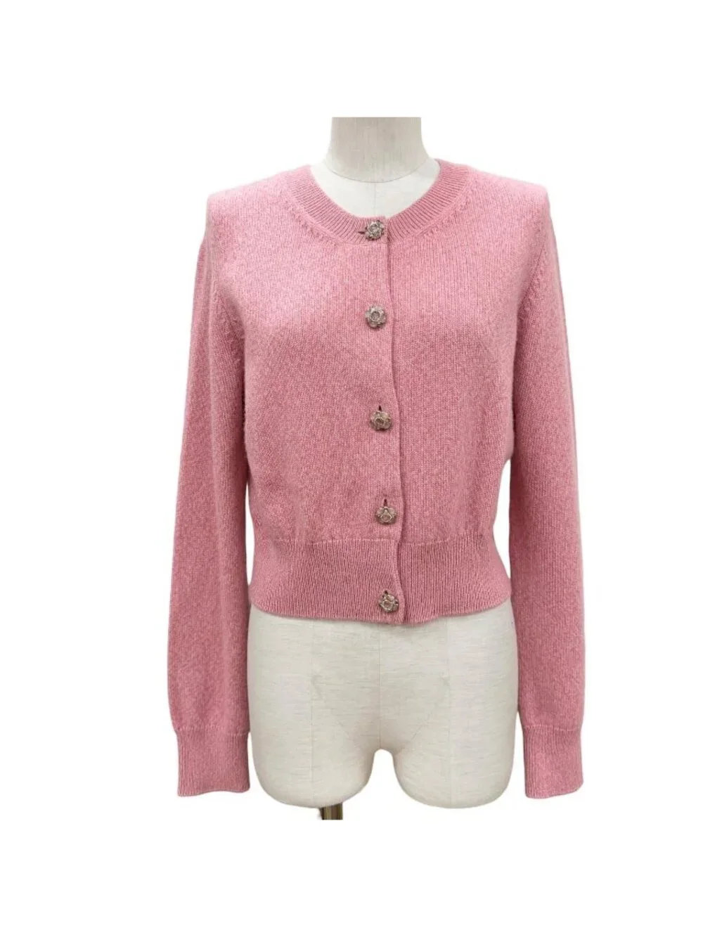 Chanel Cashmere 98% Gripoix Style Camellia Button Cardigan Pink 40